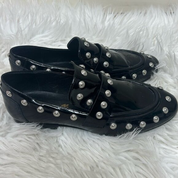 L’INTERVALLE black leather loafers with studs 37 made in Spain - Picture 1 of 10